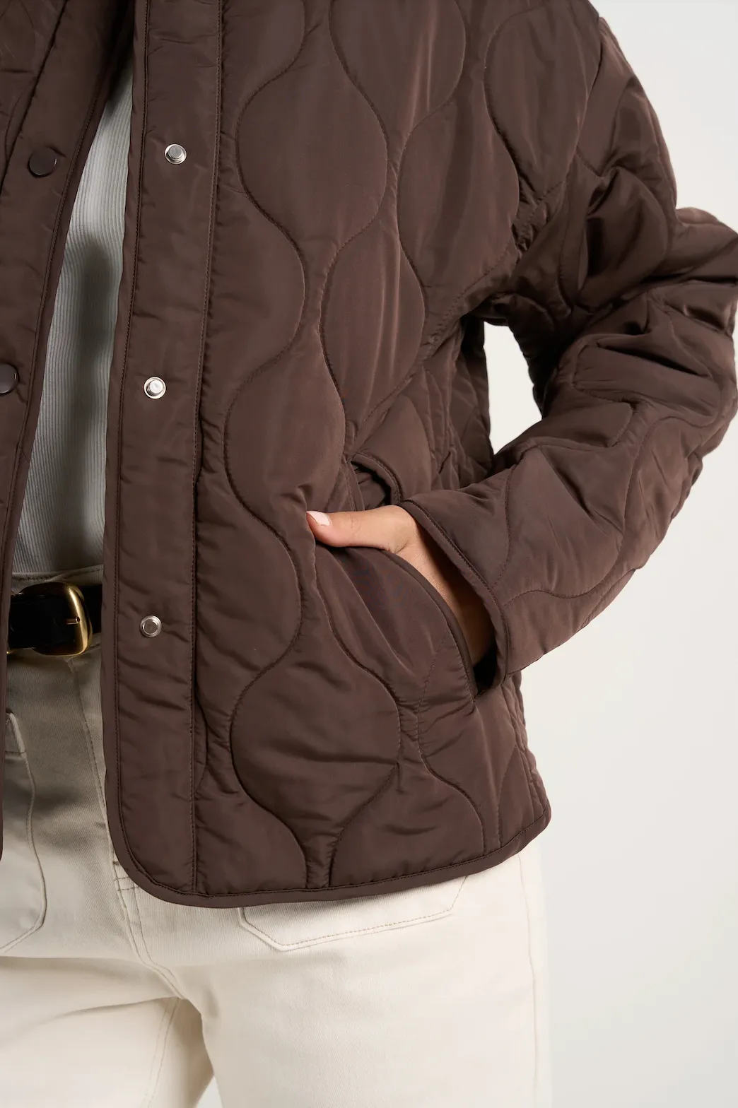 STORIES BE TOLD Apex Collarless Puffer Jacket - Chocolate