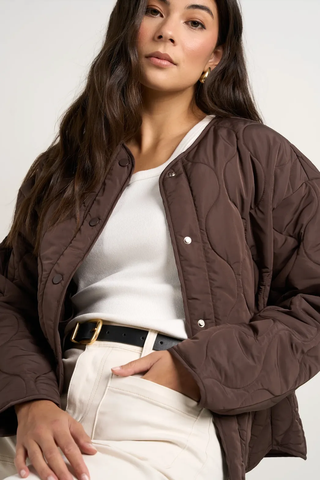 STORIES BE TOLD Apex Collarless Puffer Jacket - Chocolate