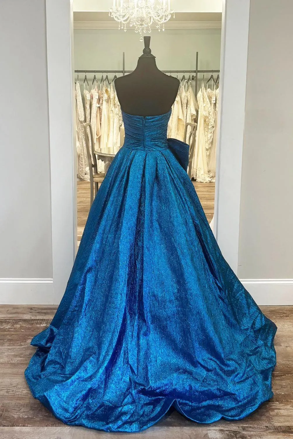 Strapless Royal Blue Ruched A-line Long Formal Gown