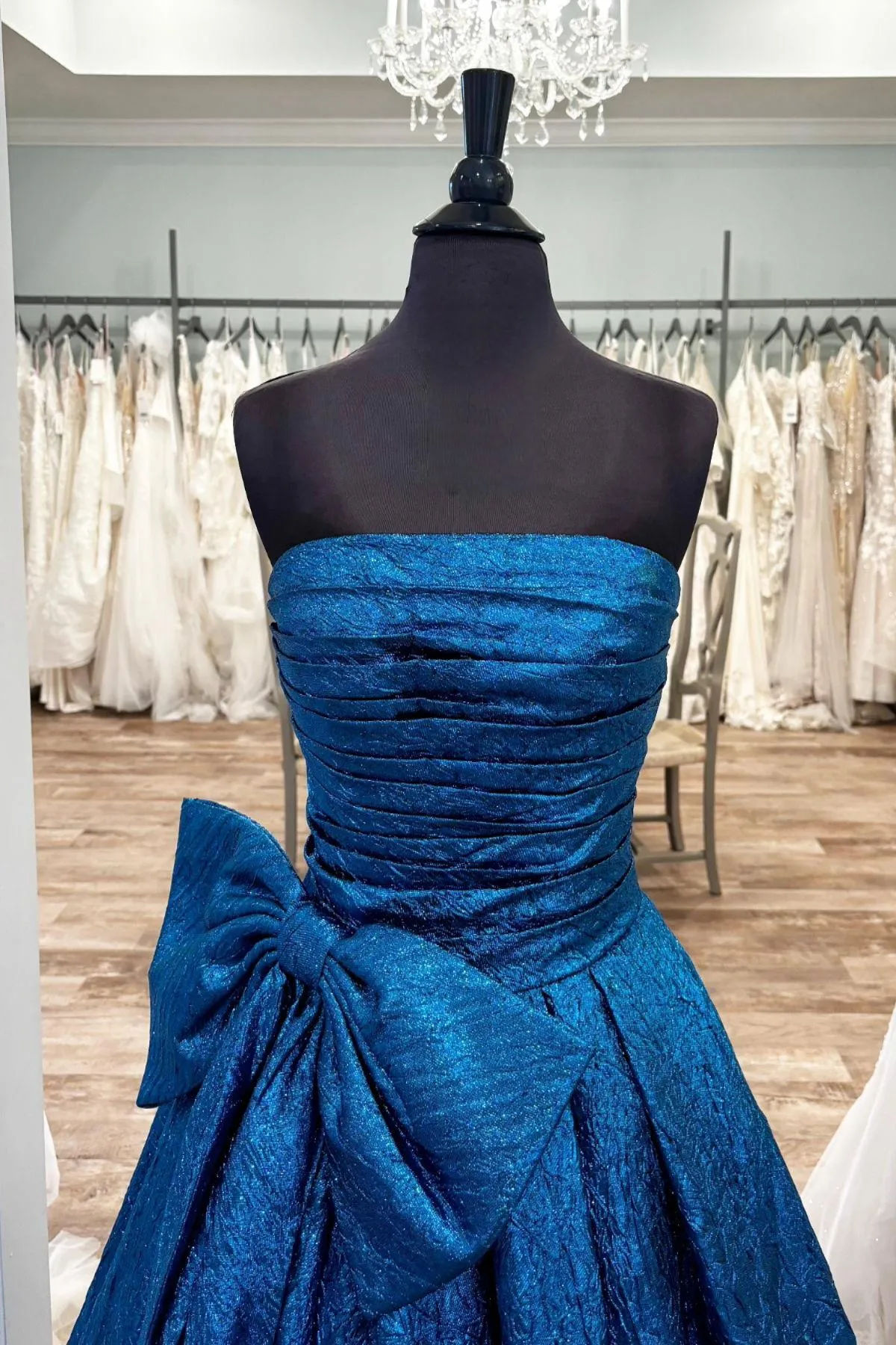Strapless Royal Blue Ruched A-line Long Formal Gown
