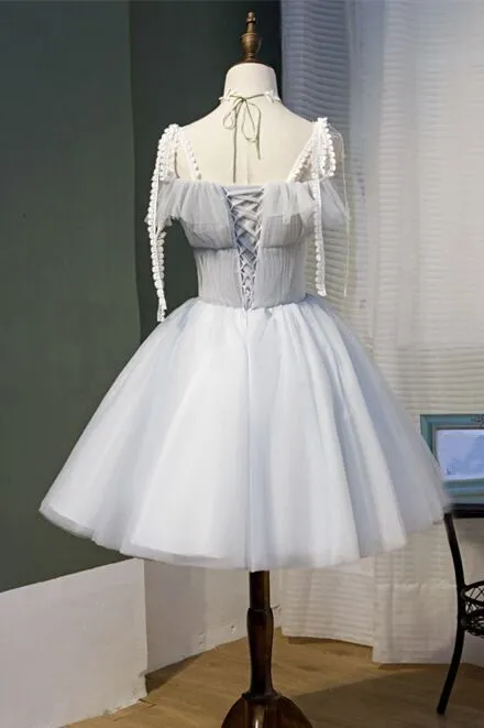 Straps Light Grey Short Tulle Homecoming Dress