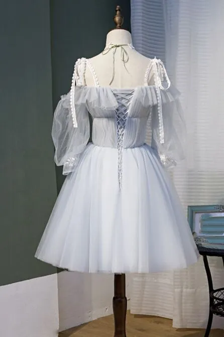 Straps Light Grey Short Tulle Homecoming Dress