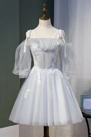 Straps Light Grey Short Tulle Homecoming Dress
