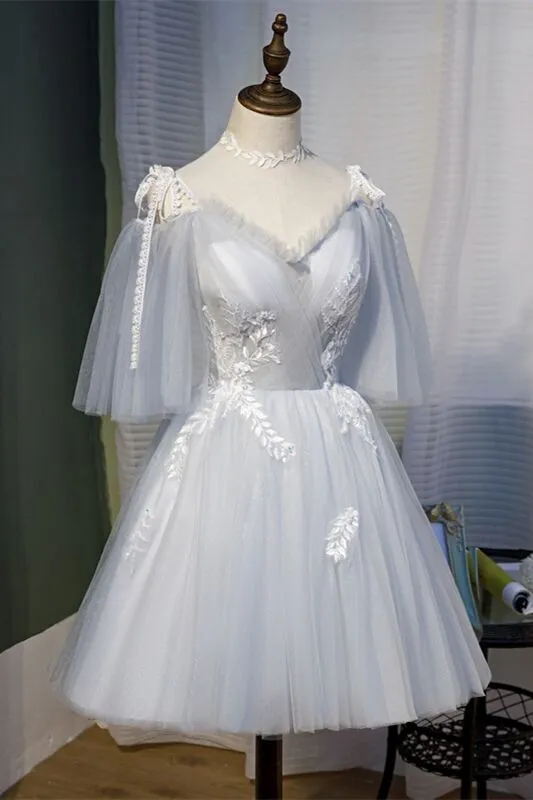 Straps Light Grey Short Tulle Homecoming Dress