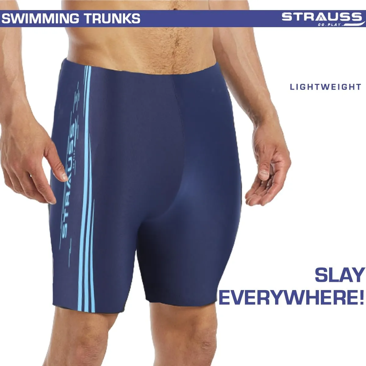 STRAUSS Swimming Shorts: Versatile Trunks with Quick-Drying Fabric | L | Blue Lines