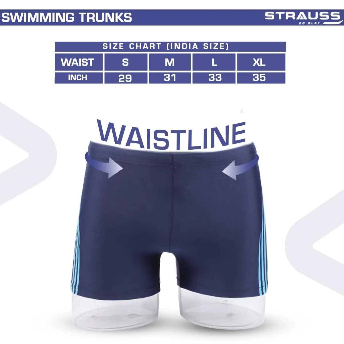 STRAUSS Swimming Shorts: Versatile Trunks with Quick-Drying Fabric | L | Blue Lines