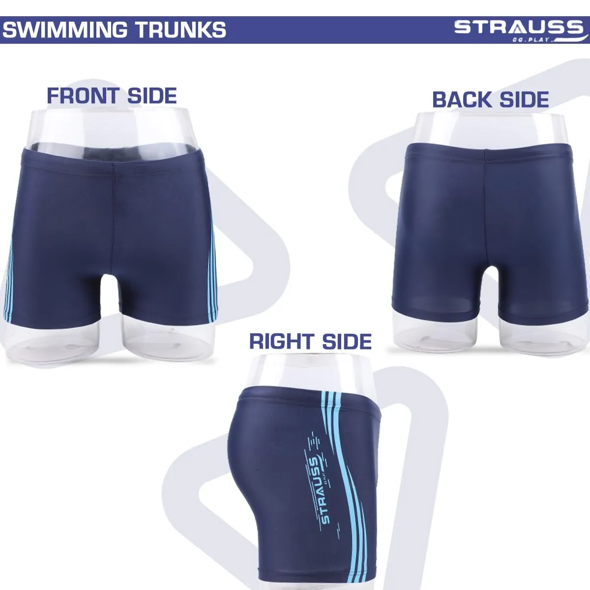 STRAUSS Swimming Shorts: Versatile Trunks with Quick-Drying Fabric | L | Blue Lines