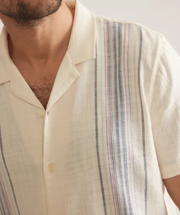 Stretch Selvage Resort Shirt in Natural/Lavender Stripe