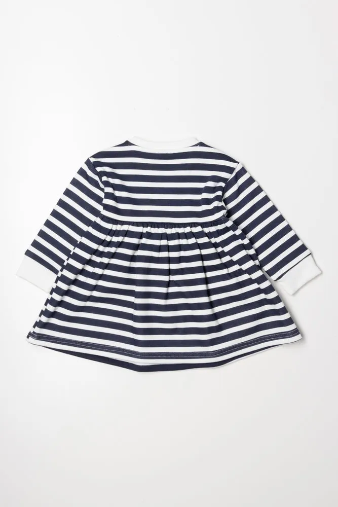 Stripe Fleece Dress Navy And White