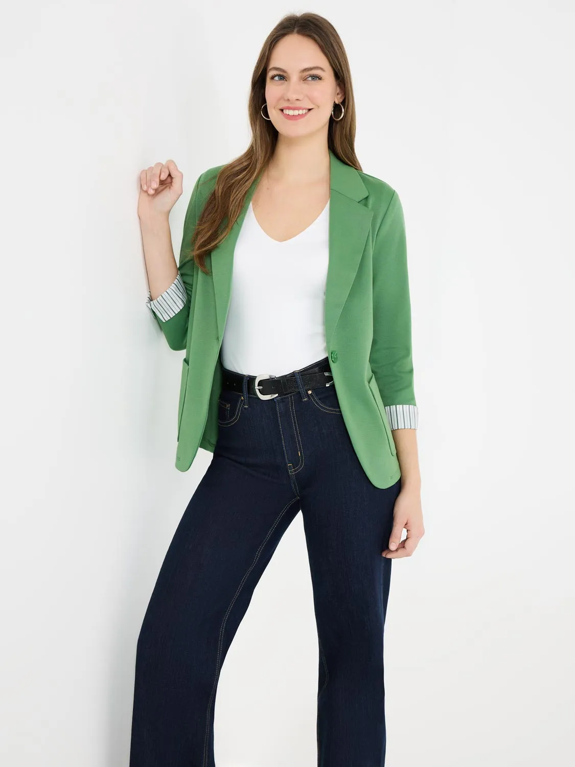 Striped Cuff Single-Breasted Blazer