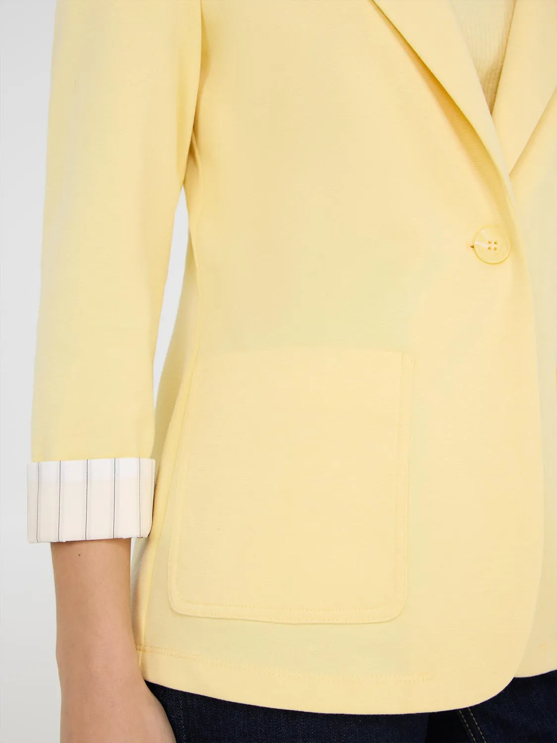 Striped Cuff Single-Breasted Blazer