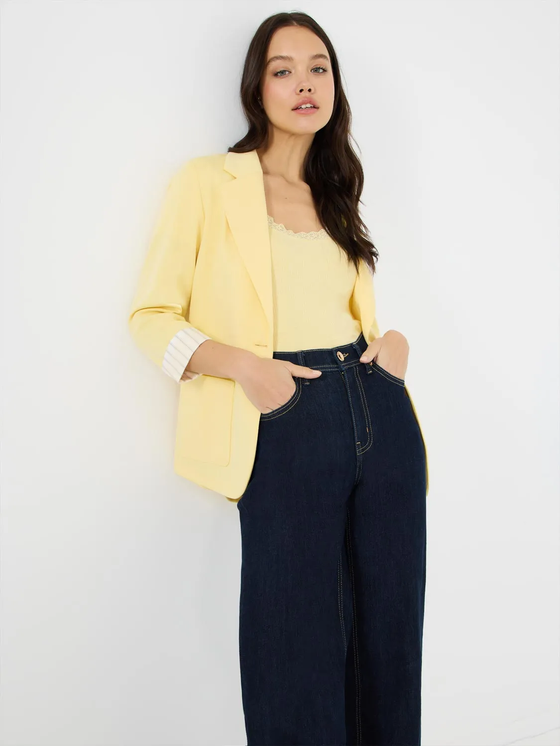 Striped Cuff Single-Breasted Blazer