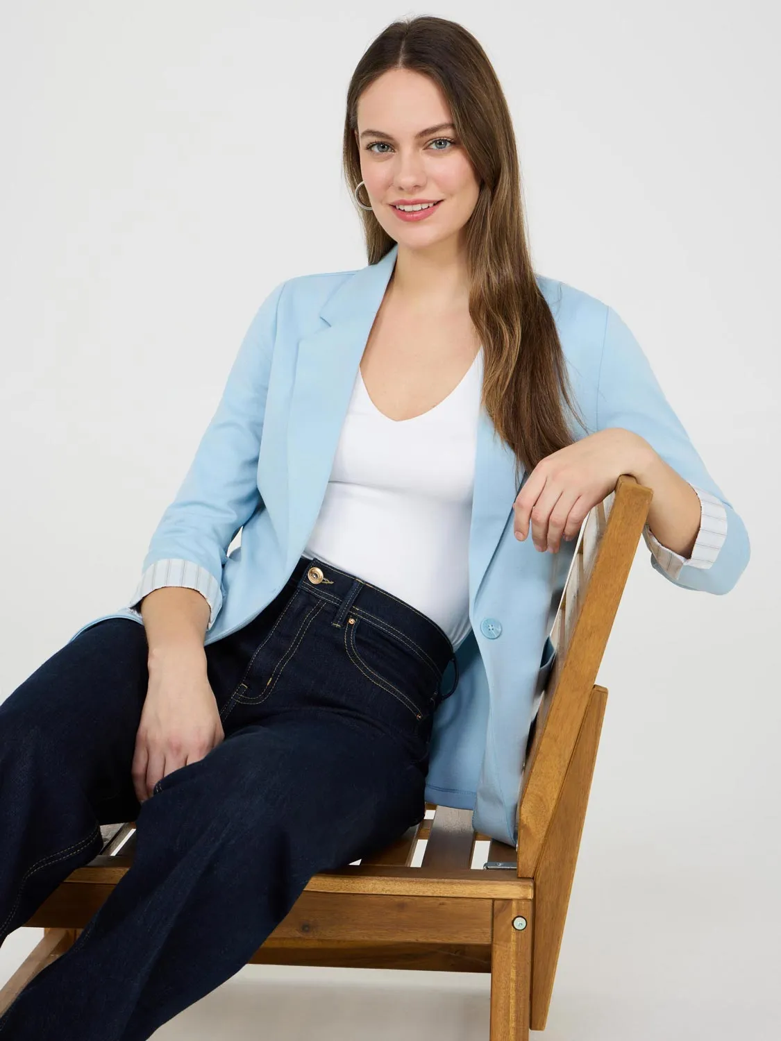 Striped Cuff Single-Breasted Blazer