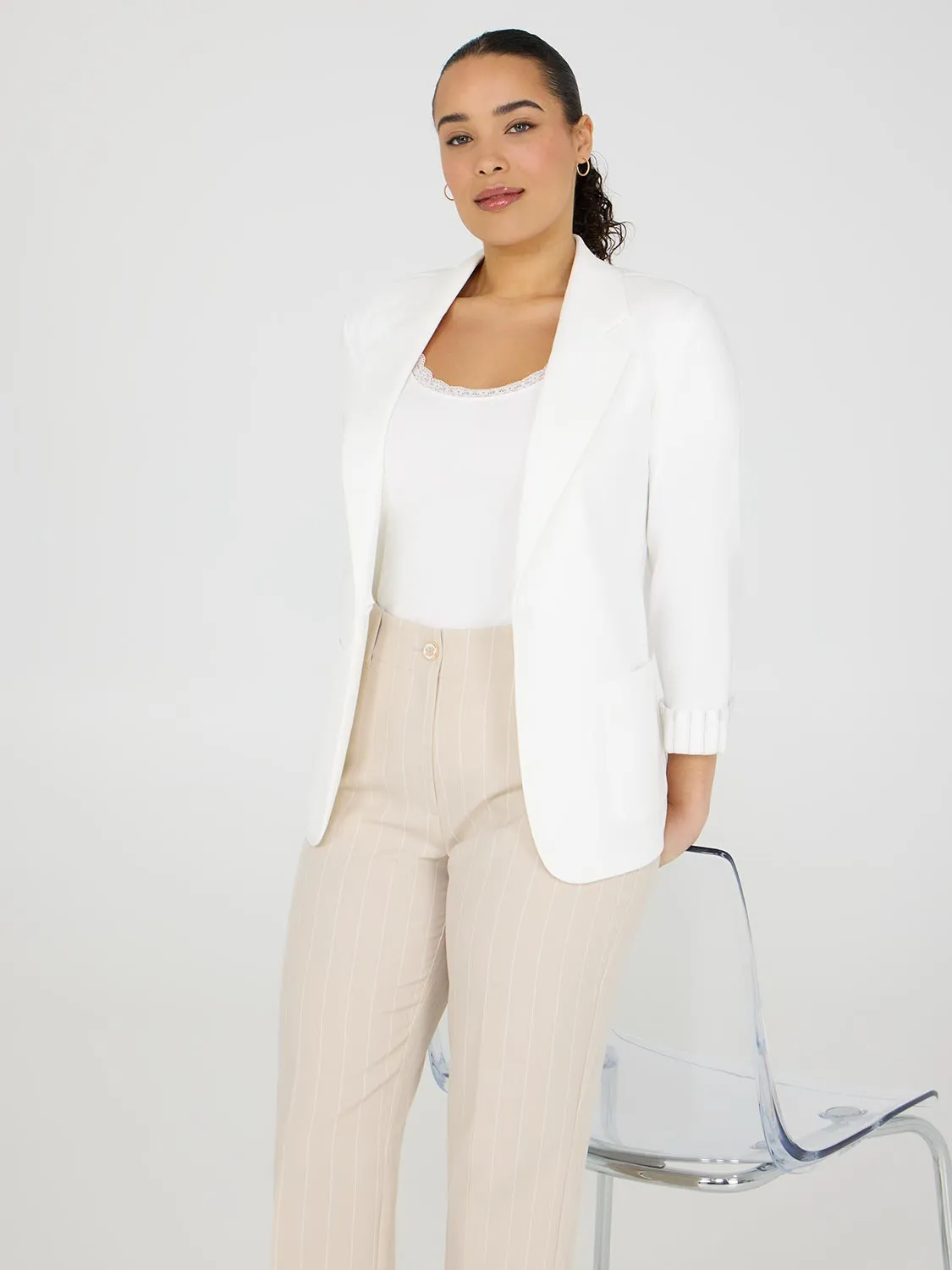 Striped Cuff Single-Breasted Blazer