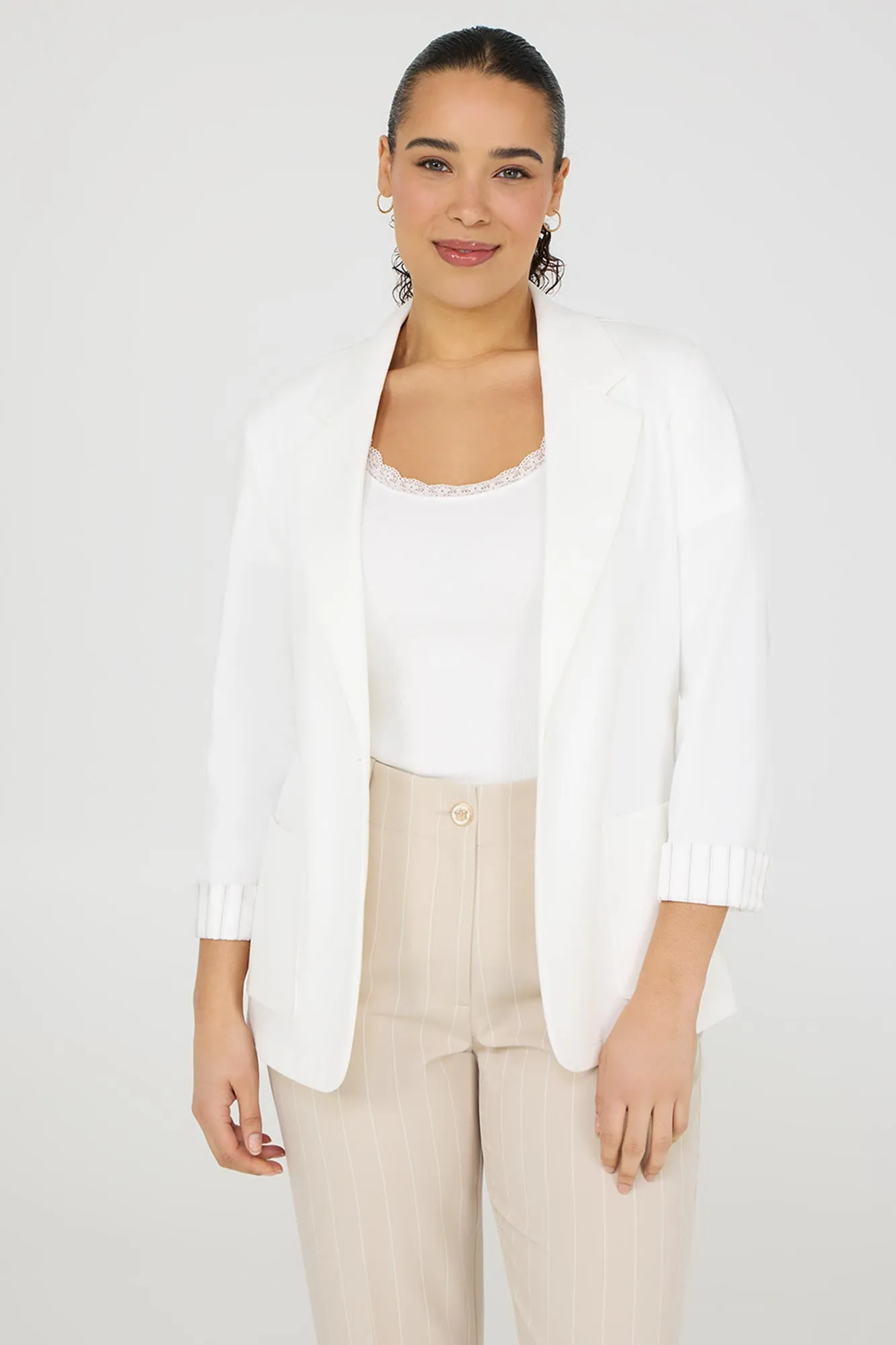 Striped Cuff Single-Breasted Blazer