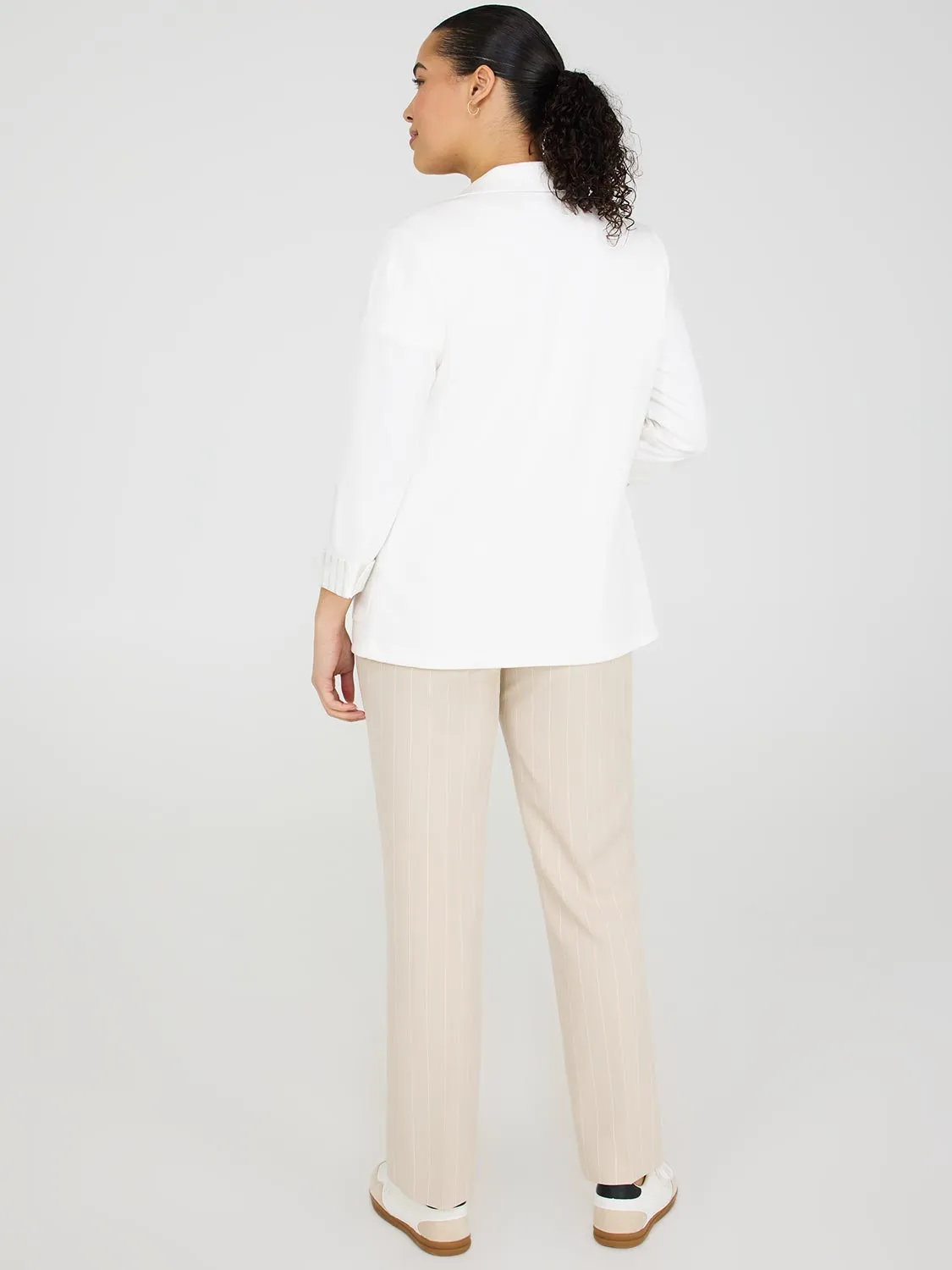Striped Cuff Single-Breasted Blazer