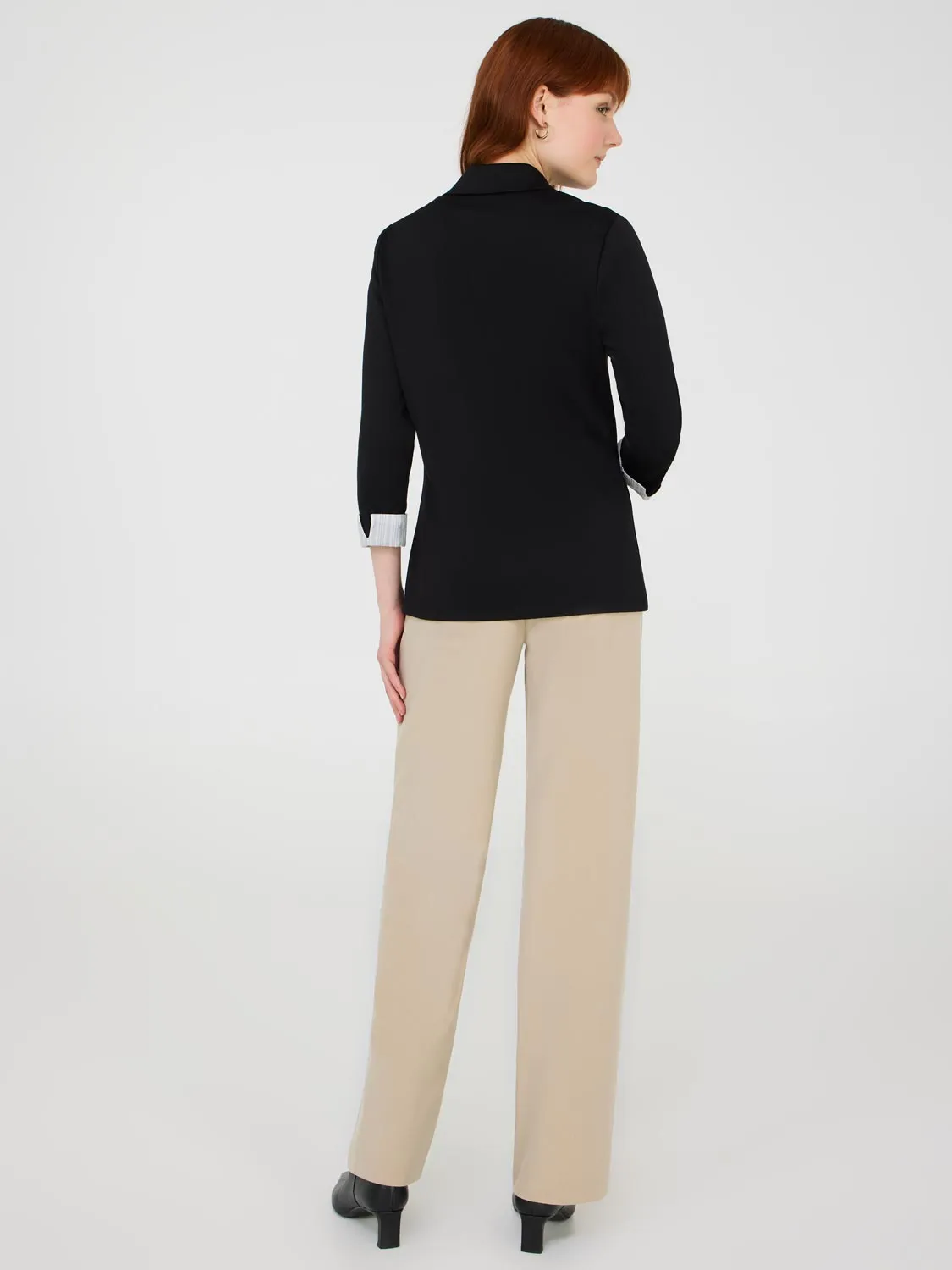 Striped Cuff Single-Breasted Blazer