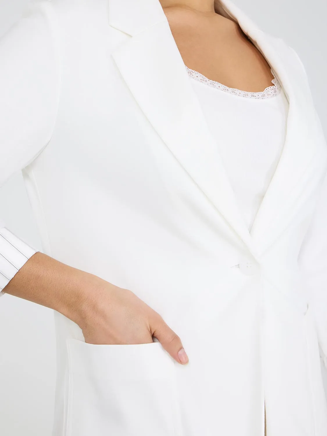 Striped Cuff Single-Breasted Blazer