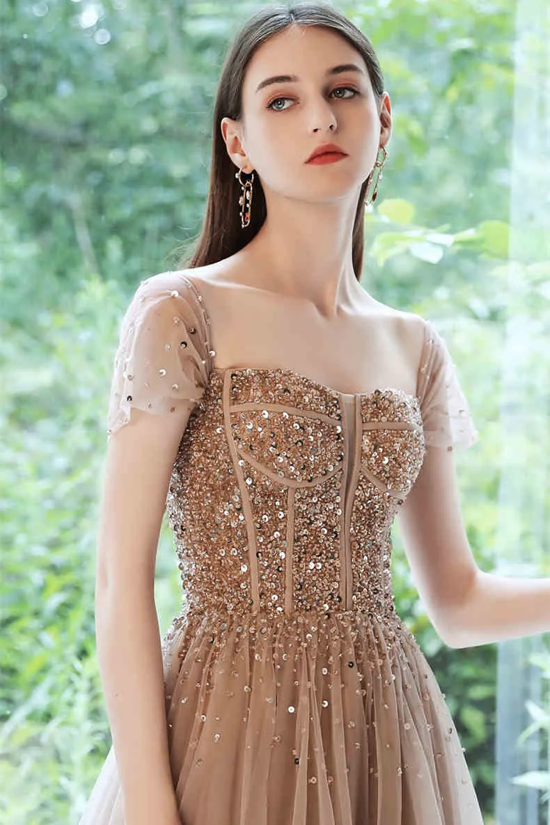 Stunning Champagne Tulle Long Party Dress