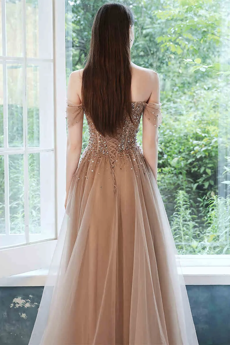 Stunning Champagne Tulle Long Party Dress