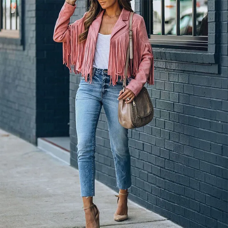 Suede jacket with fringes - Perfect for chilly days