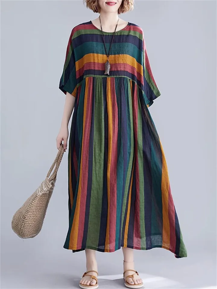 Summer Rainbow Stripes Vacation Long Dress for Women