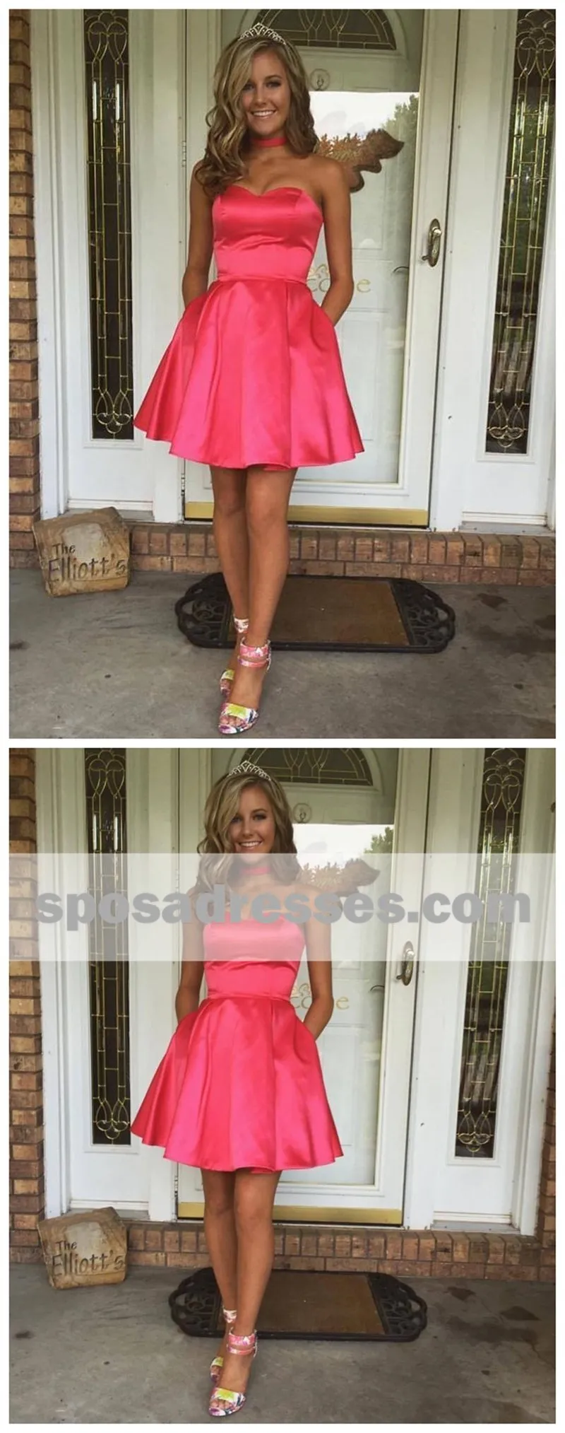 Sweetheart Simple Cute Cheap Short Red Homecoming Dresses Under 100, CM533