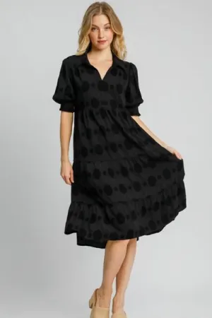 Swiss Dot Jacquard Tiered Midi Black Dress – A Timeless Wardrobe Must