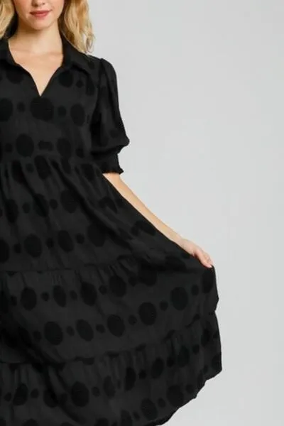 Swiss Dot Jacquard Tiered Midi Black Dress – A Timeless Wardrobe Must