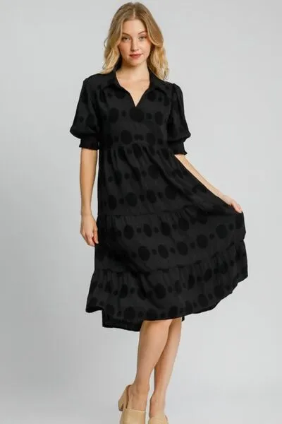 Swiss Dot Jacquard Tiered Midi Black Dress – A Timeless Wardrobe Must