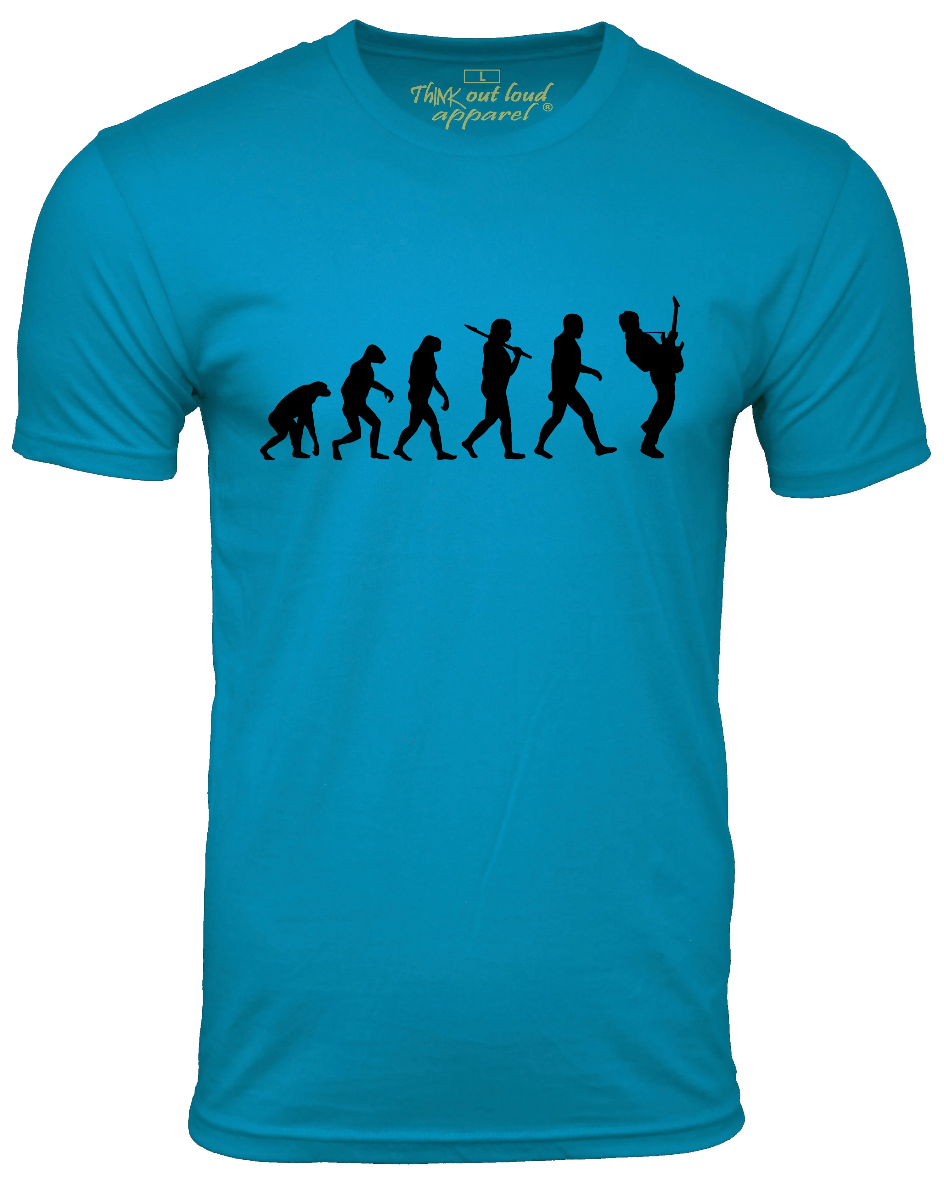 Think Out loud Apparel Guitar Player Evolution Funny T-Shirt Guitarist musician Tee