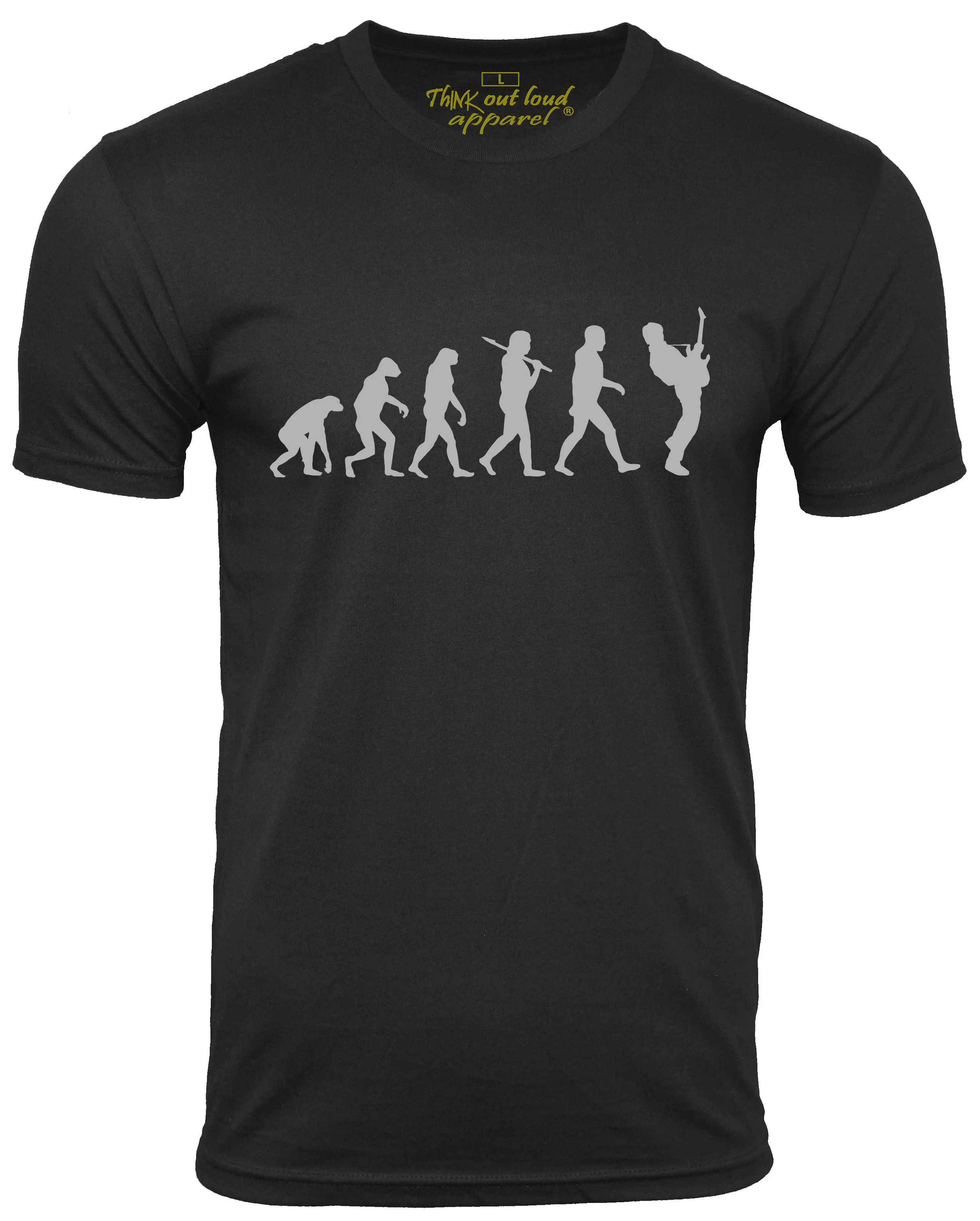 Think Out loud Apparel Guitar Player Evolution Funny T-Shirt Guitarist musician Tee