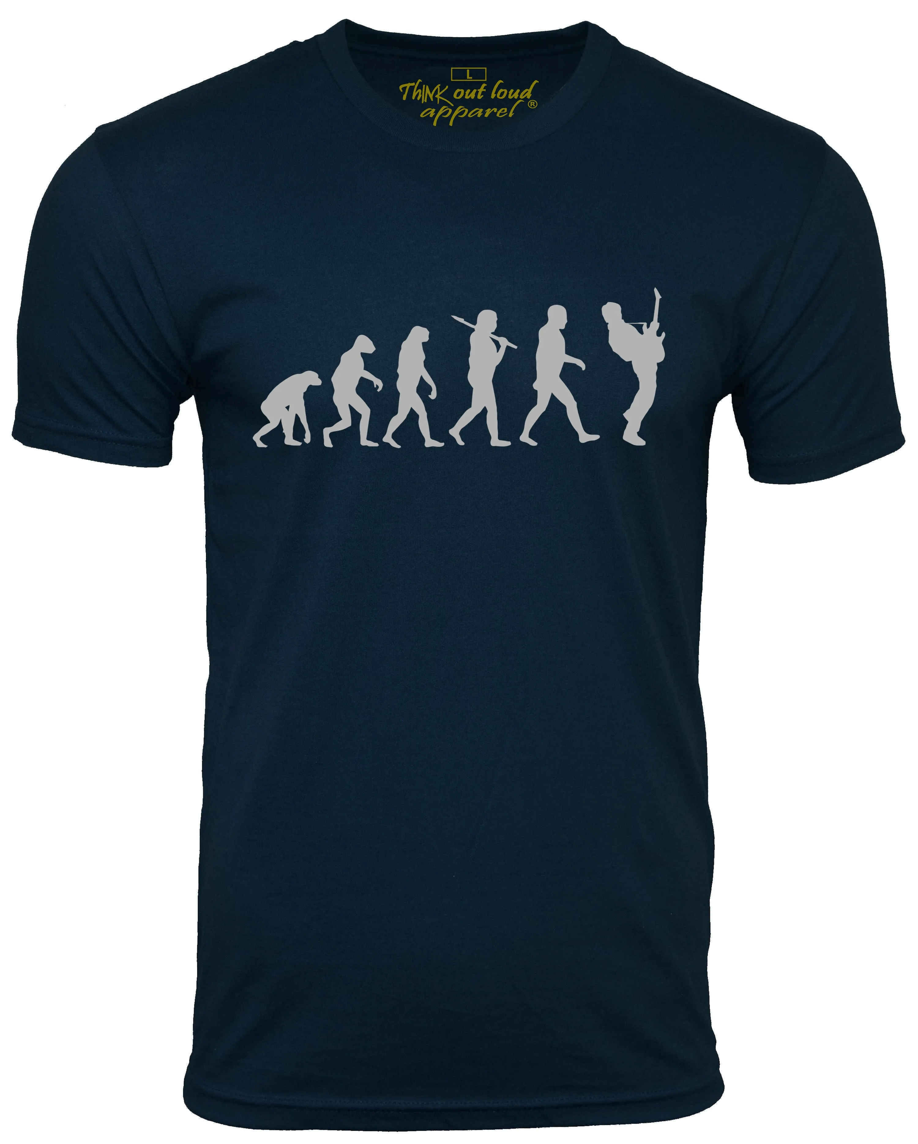 Think Out loud Apparel Guitar Player Evolution Funny T-Shirt Guitarist musician Tee