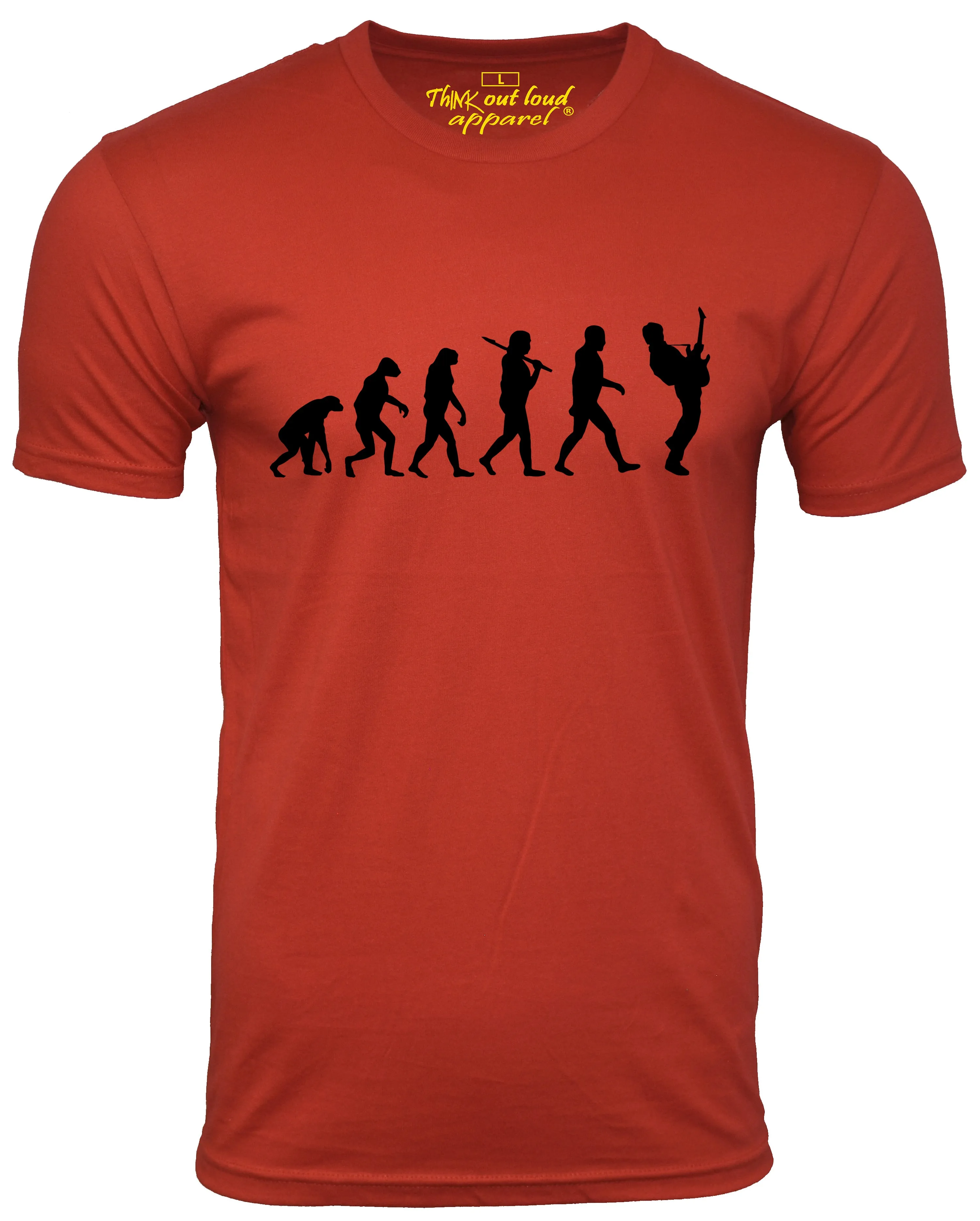 Think Out loud Apparel Guitar Player Evolution Funny T-Shirt Guitarist musician Tee