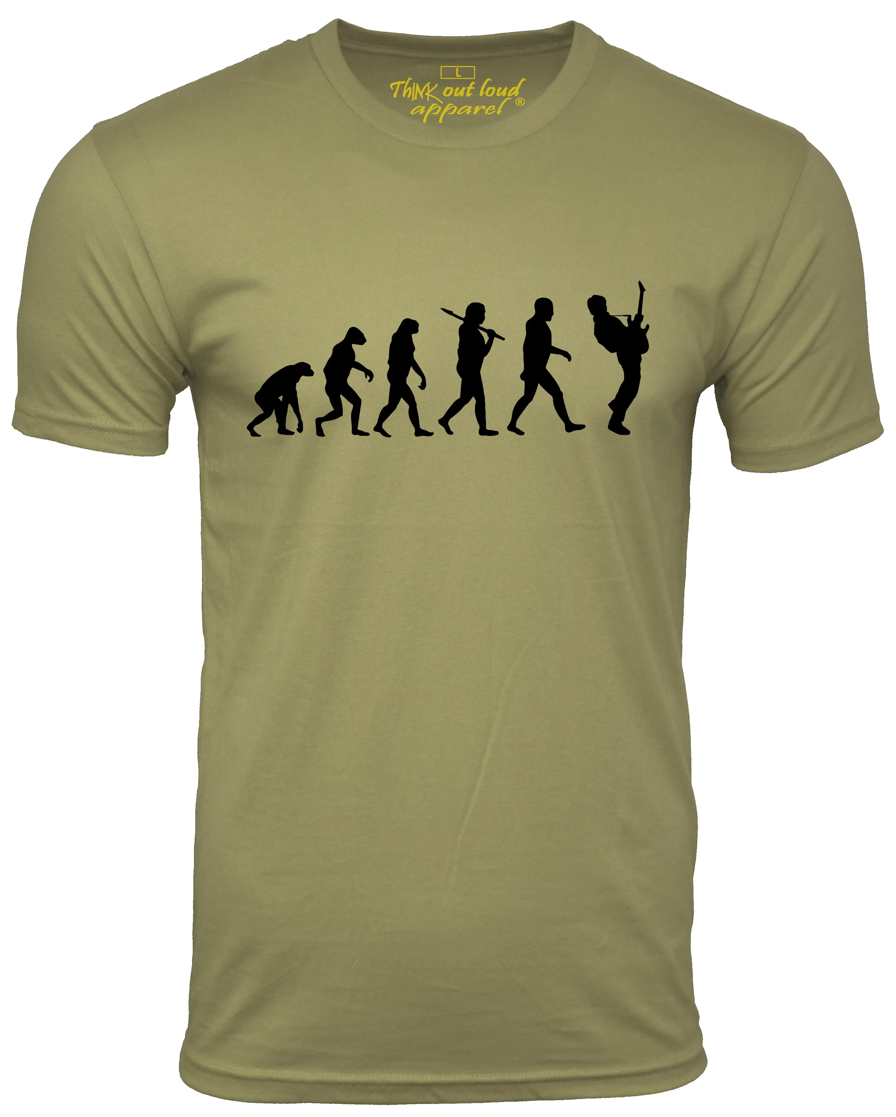 Think Out loud Apparel Guitar Player Evolution Funny T-Shirt Guitarist musician Tee