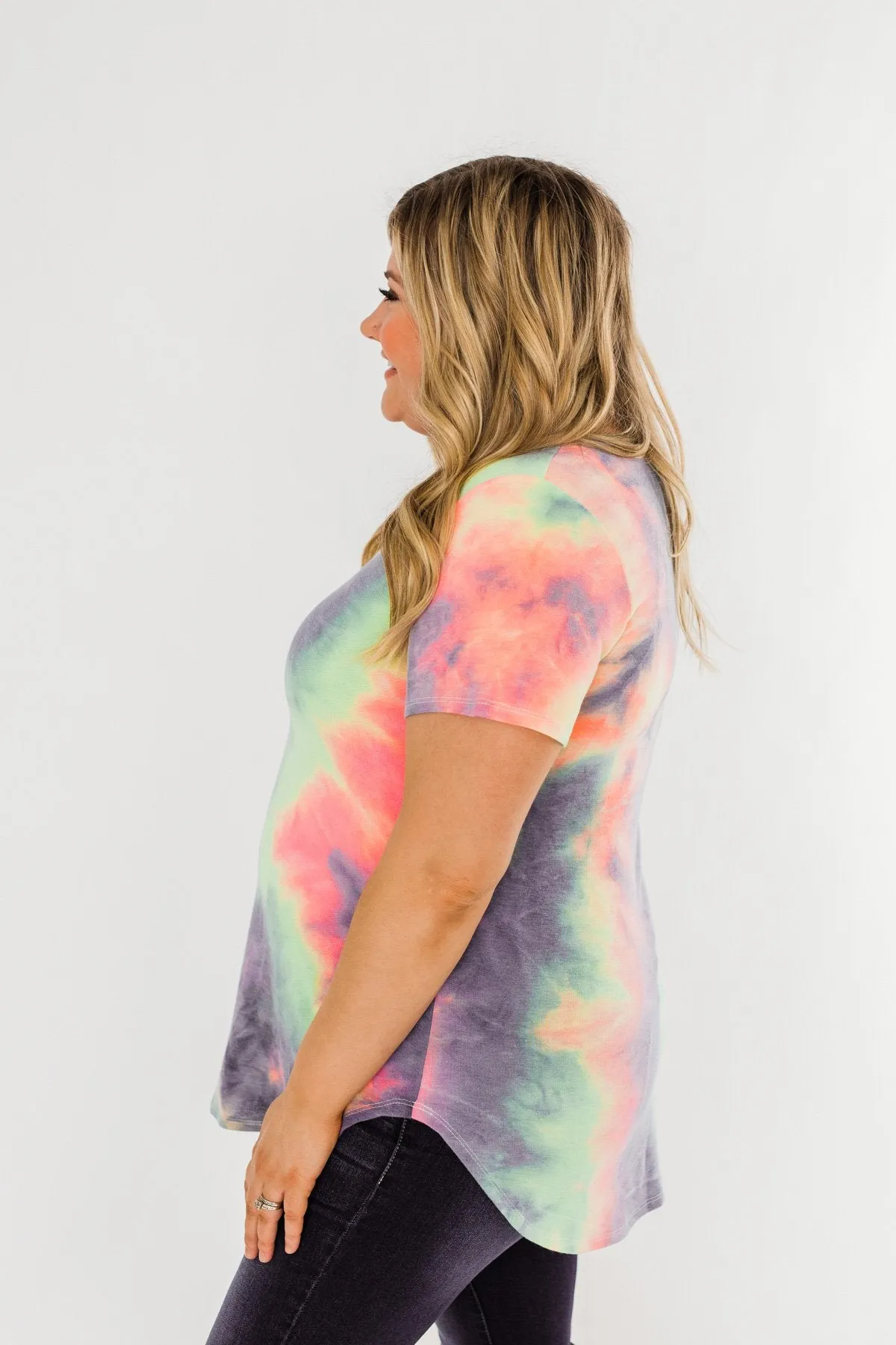 Tie Dye V-Neck Top- Purple, Lime, Pink