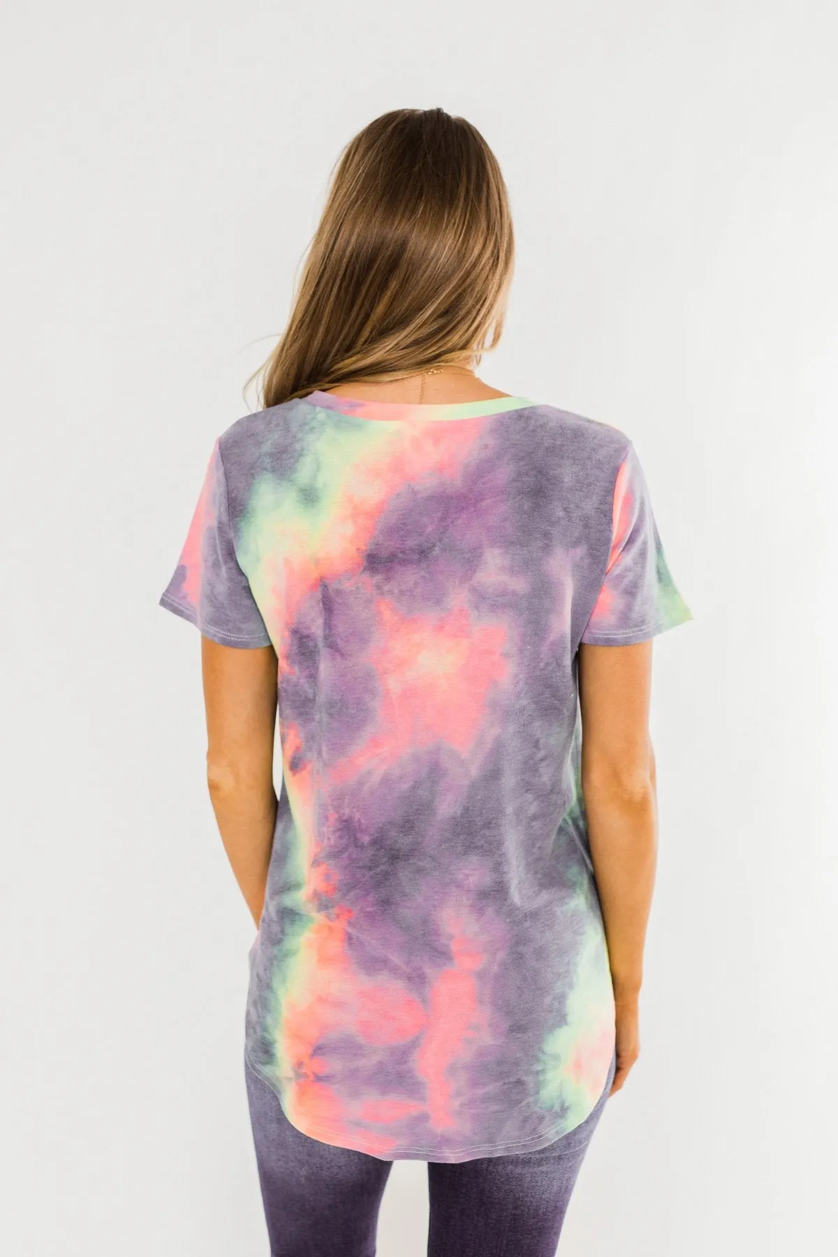 Tie Dye V-Neck Top- Purple, Lime, Pink