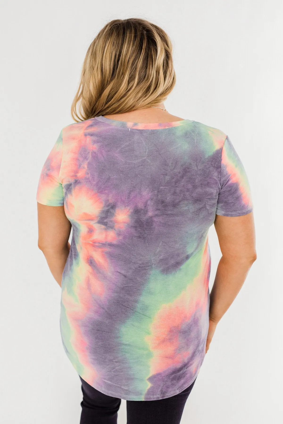 Tie Dye V-Neck Top- Purple, Lime, Pink