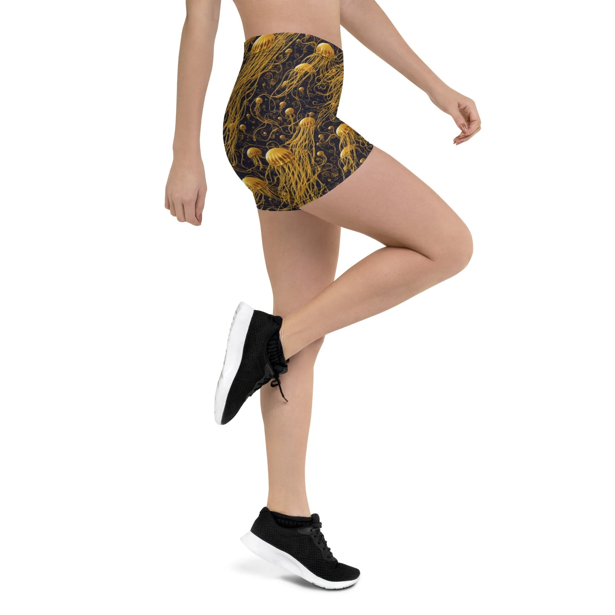 Tight Shorts - Black And Gold Jellyfishes