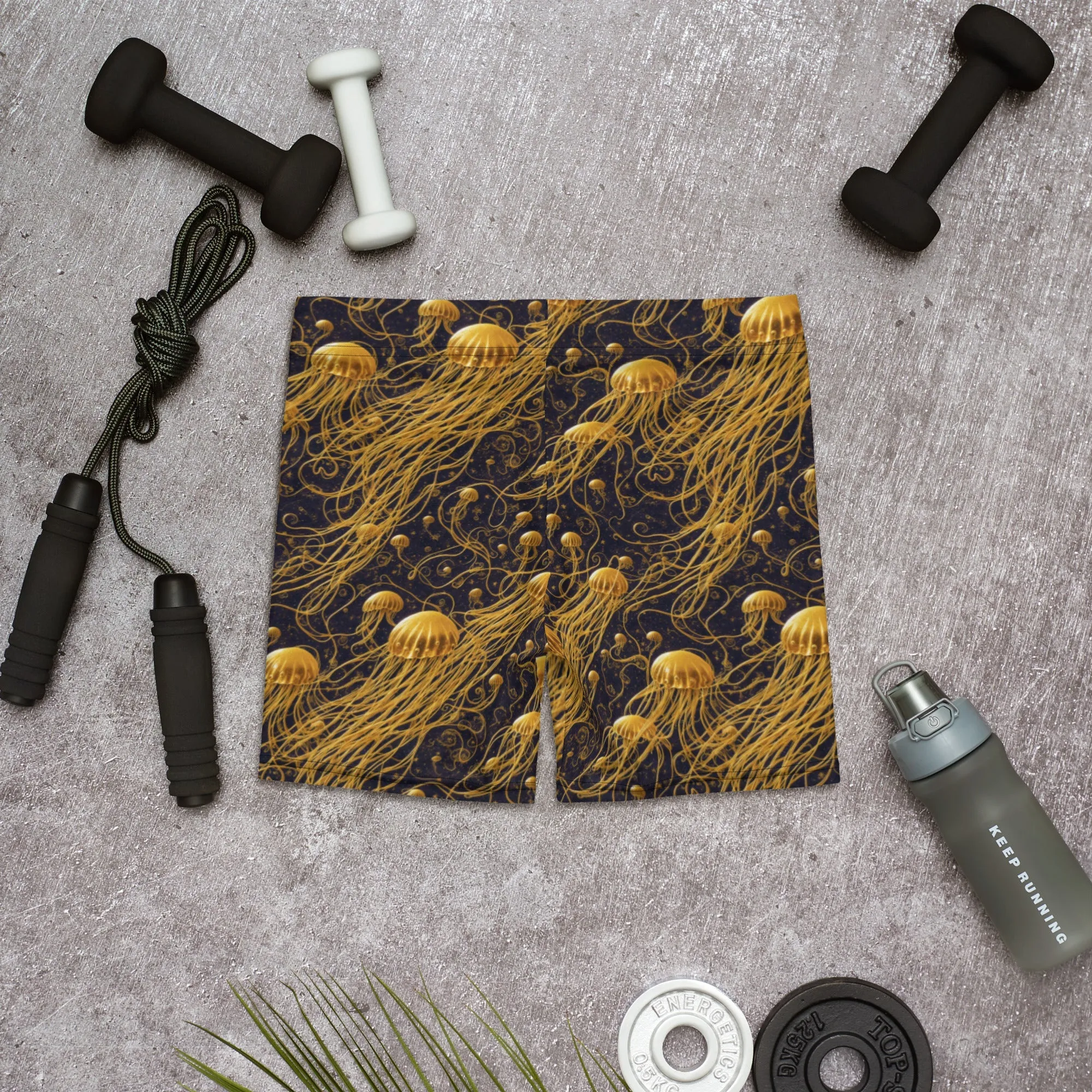 Tight Shorts - Black And Gold Jellyfishes