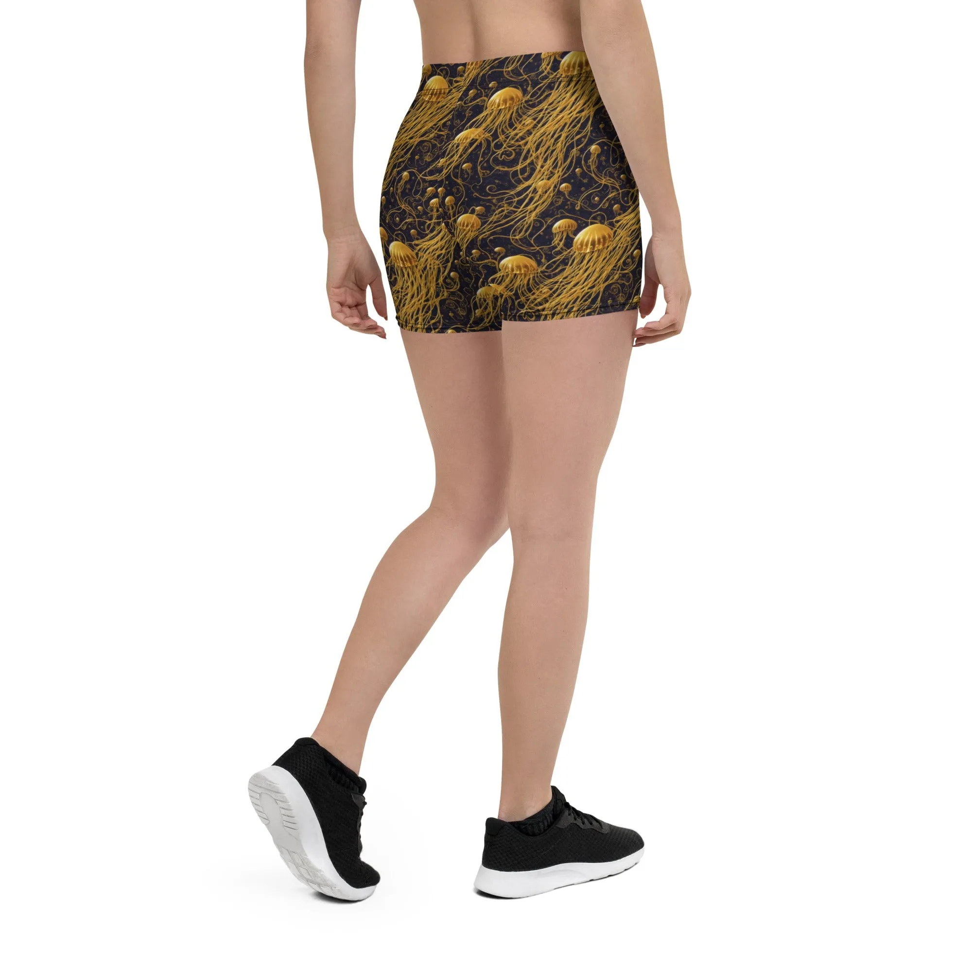 Tight Shorts - Black And Gold Jellyfishes