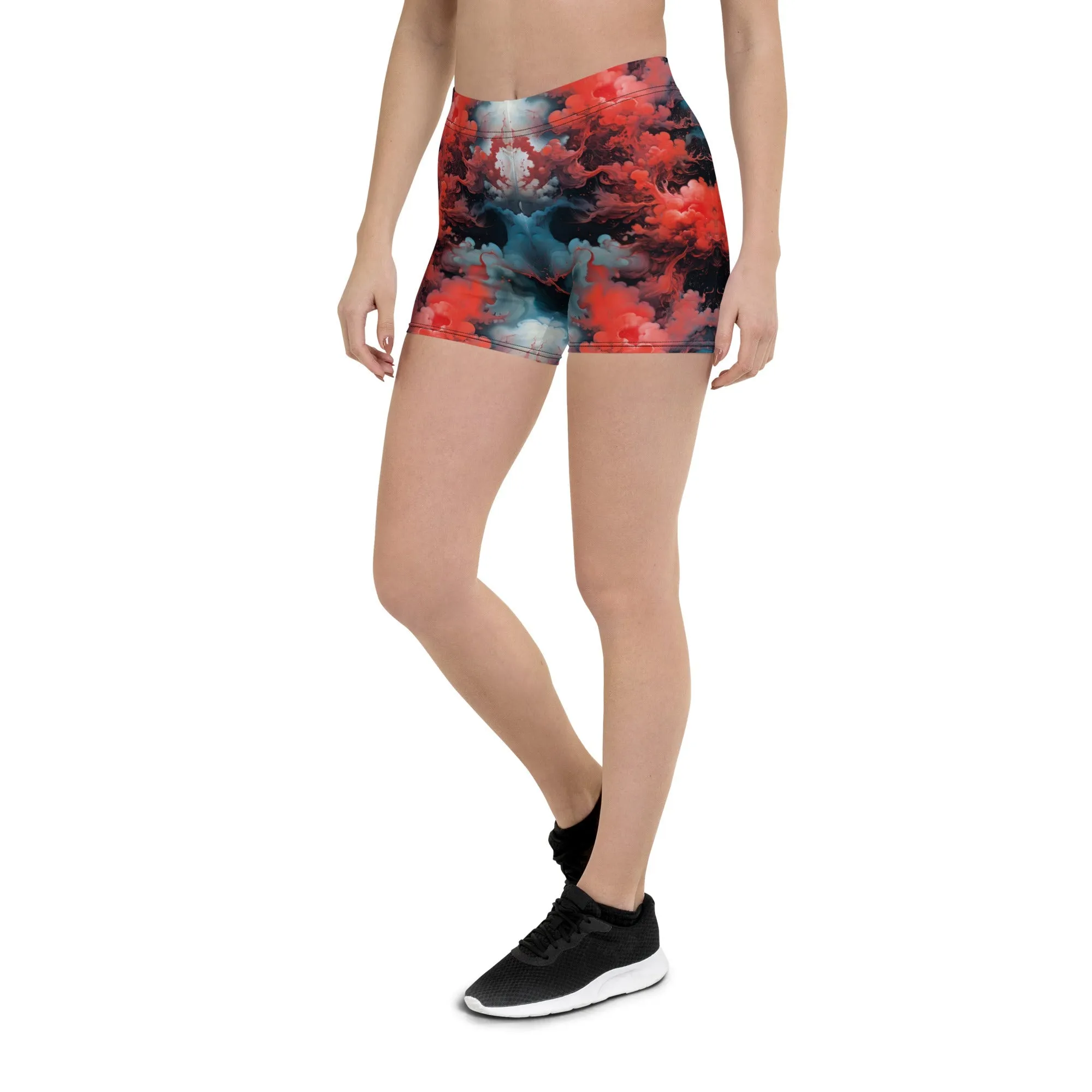 Tight Shorts - Ethereal Crimson Flow - Dark