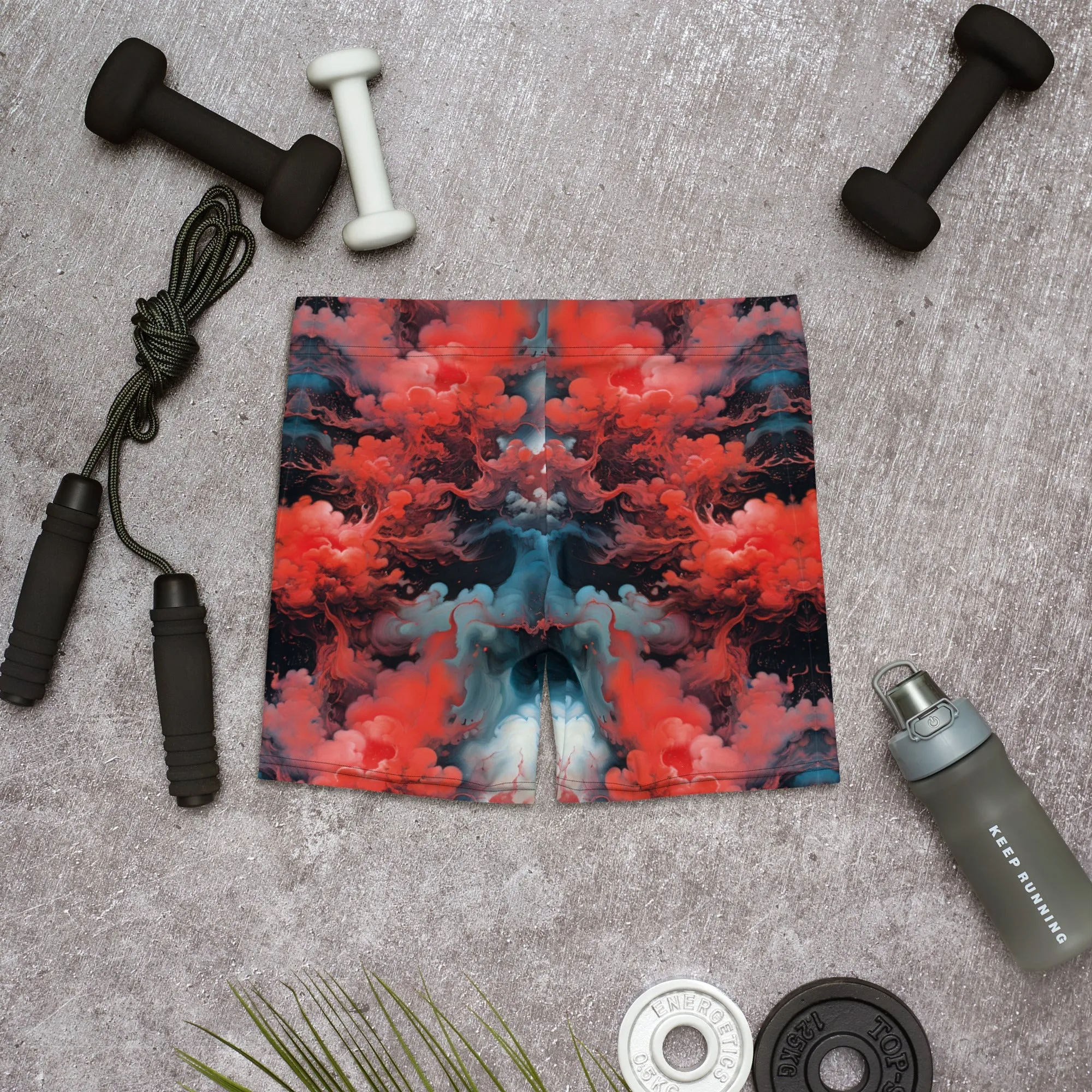 Tight Shorts - Ethereal Crimson Flow - Dark