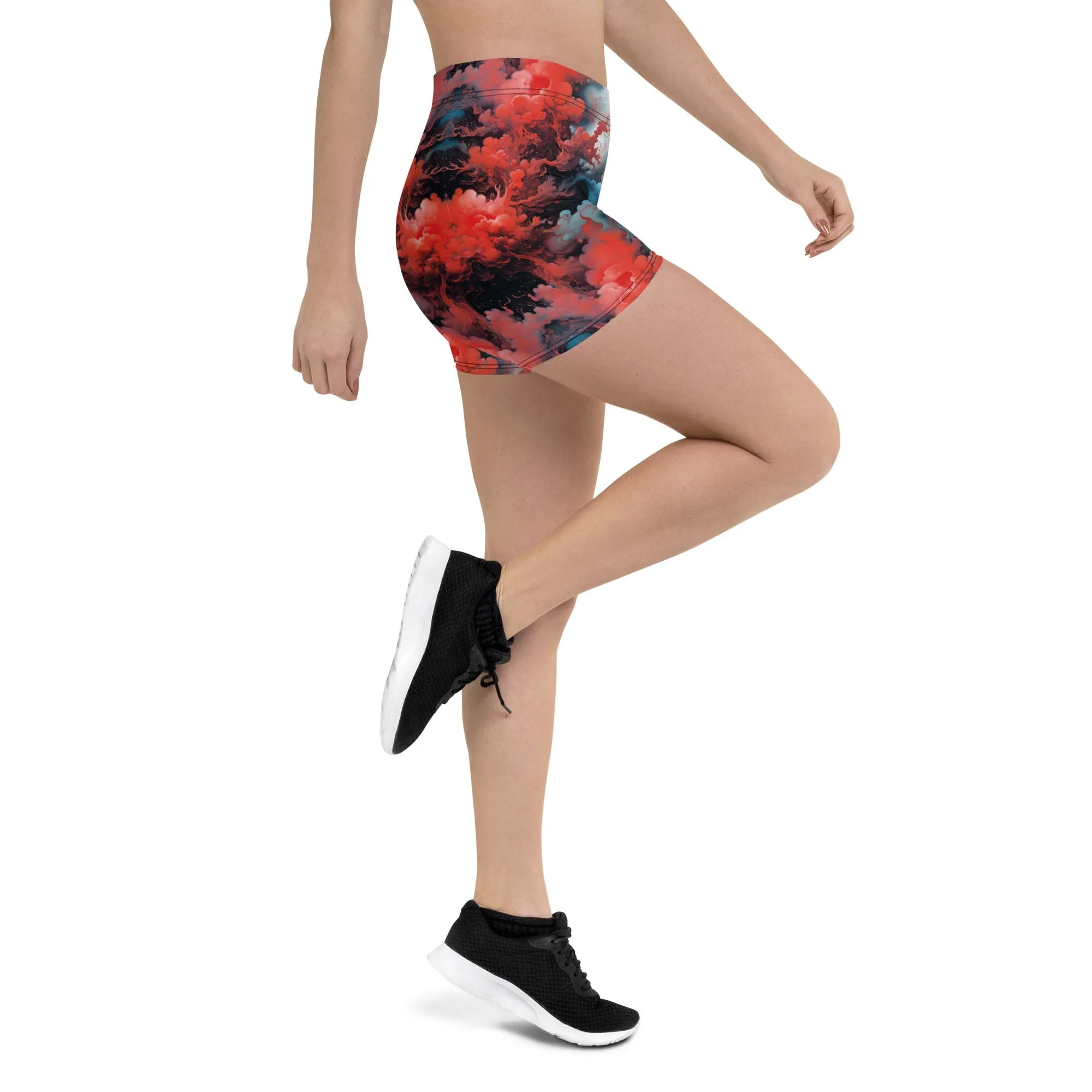 Tight Shorts - Ethereal Crimson Flow - Dark
