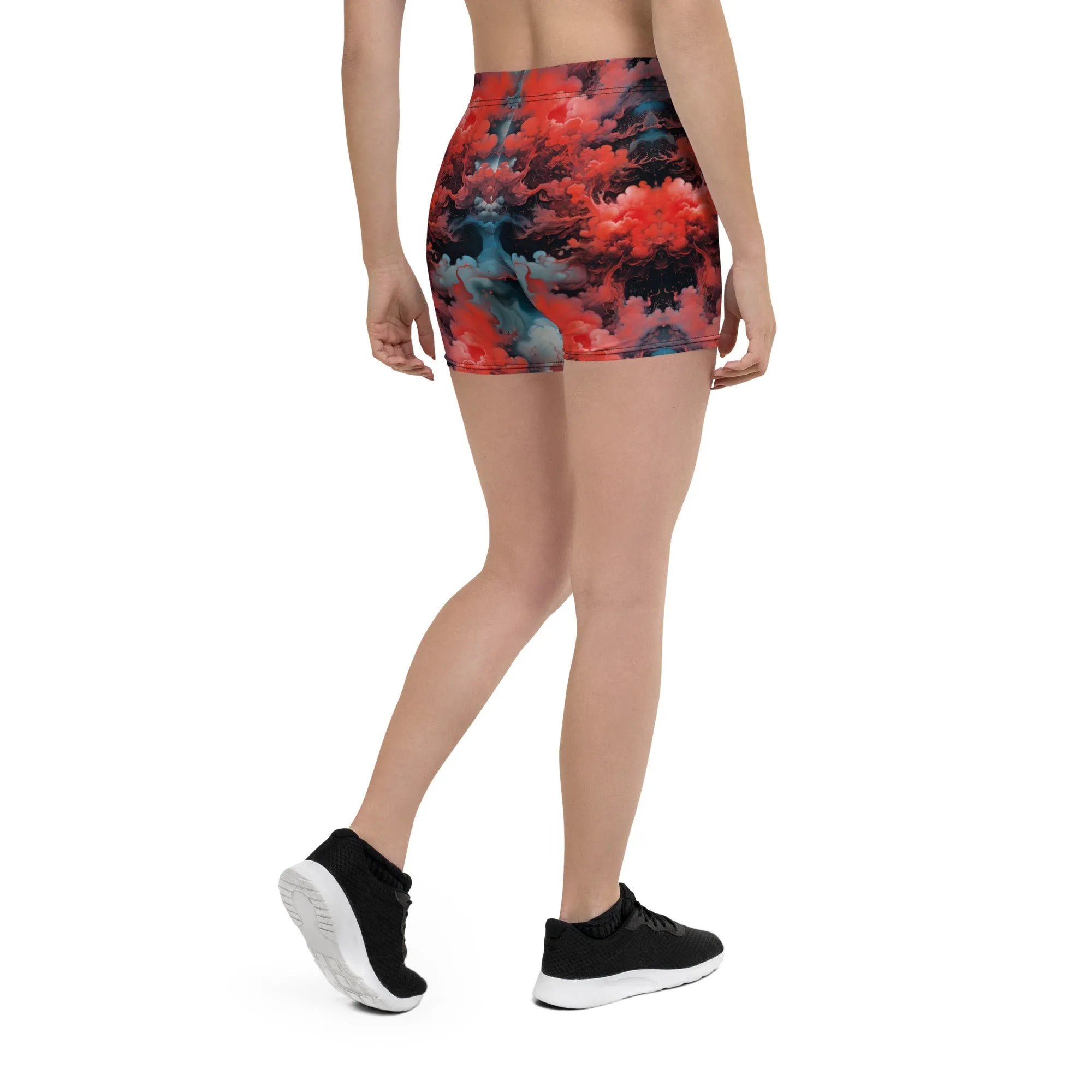 Tight Shorts - Ethereal Crimson Flow - Dark