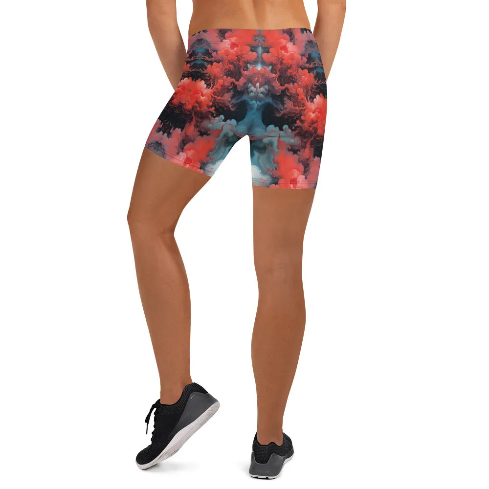 Tight Shorts - Ethereal Crimson Flow - Dark