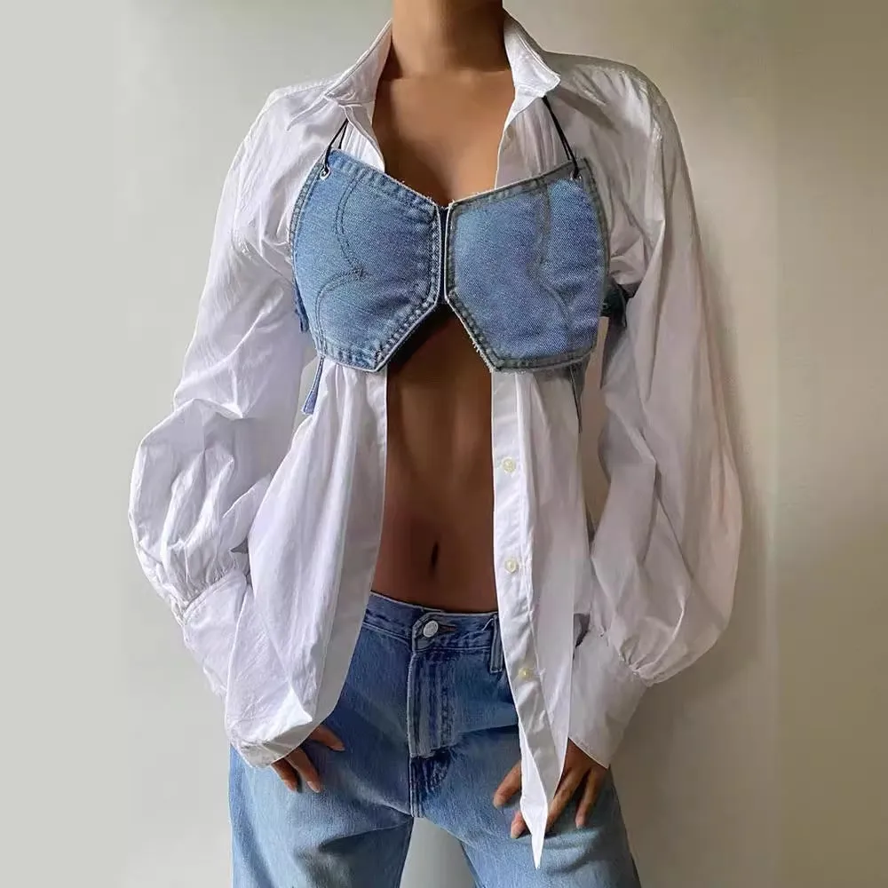 Trendy Sleeveless Strapless Denim-Inspired Strap Detail Vest