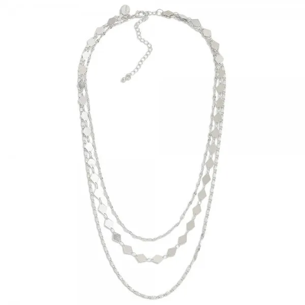 Triple Strand Layered Chain Link Necklace Featuring Diamond Links