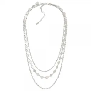 Triple Strand Layered Chain Link Necklace Featuring Diamond Links