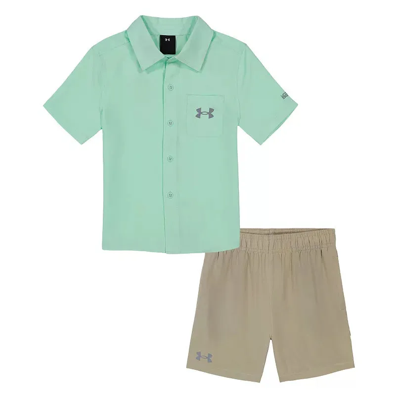 Under Armour Boy UA Woven Shirt & Shorts Set - Aqua Foam